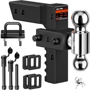 Ehaho Adjustable Trailer Hitch, Drop Hitch 2.5 Inch Receiver with 6 Inch Drop/Rise for Truck 18,500 LBS GTW, 360 Rotating Towing Hitch Balls Double Anti-Theft Locking Hitch Pins