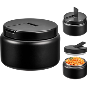 13.5oz Kids Jar for Hot Food, Insulated Vacuum Food Jar with Buckle Lid, Stainless Steel Wide Mouth Leak Proof Insulated Lunch Container for School Picnic Travel, Black