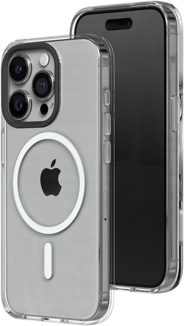 RHINOSHIELD Clear Case Compatible with Magsafe for [iPhone 15 Pro Max] Superior magnetic, Advanced Yellowing Resistance, Crystal Clear, Protective and Customizable Clear Phone Case - Black Camera Ring (Clear - Black Camera Ring)