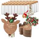 Honeydak 100 Set Christmas Magical Reindeer Food Glass Jars Elk Shaped Paper Card Tags and Bells Velvet Rope Reindeer Food Kit Christmas Eve Gift for Holiday Xmas Party Supply Stocking Filler Present