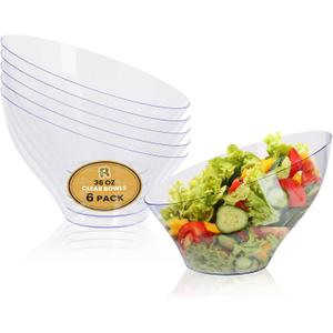 R-kay 6 Pack Large Plastic Bowls - Premium Clear bowls - Plastic Serving Bowls Heavy Duty For Weddings Catering, Parties, And All Occasions 36 Oz (Clear, Large)