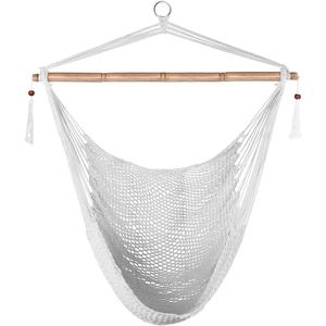 Lazy Daze Hammocks Hanging Chair Caribbean Swing Chair Hammock Chair w/Soft-Spun Cotton Rope, 40" Hardwood Spreader Bar Wide Seat, Max 300 Pounds, for Indoor Outdoor Garden Yard, White