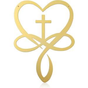 Natrlart Metal Infinity Heart Cross Wall Decor, Unique Cross Decorative Wall Art, Heart And Love Sign Wall Plaques, Love Gift For Adult Home Wedding, Decor Room Bedroom Living Room Decoration（Gold
