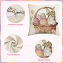 Amandir Easter Pillow Covers 18x18 Inch Set of 4, Easter Decorations Bunny Rabbit Pink Covers Floral Eggs Spring Cushion Case Throw Pillow for Sofa Couch Living Room Bed Holiday Home Decor