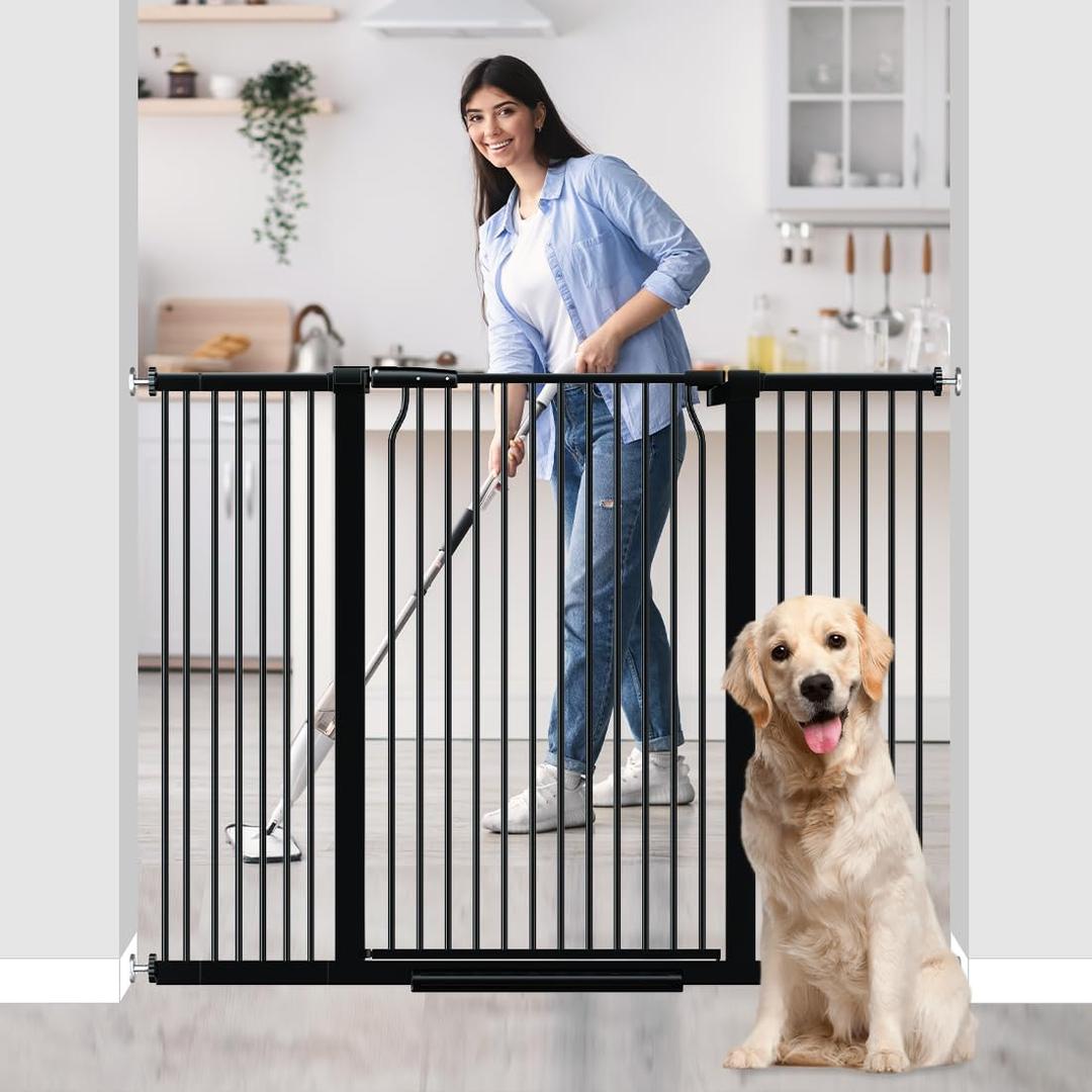 41" Extra Tall Baby Gate With Door, 40.6-54.7 In Wide Dog Gates for Doorways Stairs, Walk Through Large Pet Gate Indoor, Pressure Mounted Child Safety Gates for Kids Puppy Doggie Metal Black