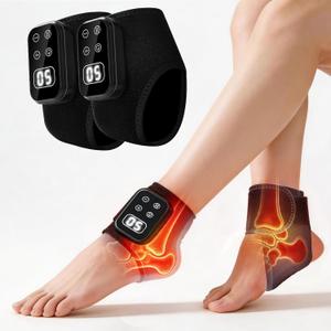Foot Renew Massager for Neuropathy,4-in-1 Cordless Portable Foot and Ankle Massager for Heel Warming Heating Pad Heated Brace Wrap With 5 Vibration Modes,4 Heat Levels, Portable for Home, 2pcs black