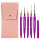 5PCS Nail Art Brushes Set with Pink Leather CaseMetallic Material Various Size Light WeightNail Brush Nail Brushes for Nail ArtSize5mm,8mm,12mm,20mm,25mm, Purple