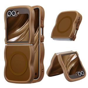 UEEBAI Magnetic for Samsung Galaxy Z Flip 5/Z Flip 6/7 FE Case, Compatible with MagSafe, Transparent Clear Wave Frame Design Soft Edge Cover Matte Shockproof Phone Case- Gold