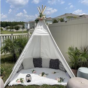 7' Large Teepee Tent for Adults, Play Tent with Carry Bag, 5 Sides Canvas Kids Teepee Tent Indoor & Outdoor Tents for Party, Wedding, Photo Prop, White