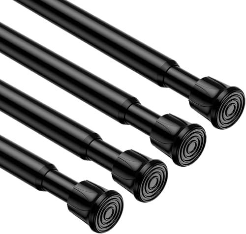 4 Pack Spring Tension Rods 11-19 Inches, 5/ 8" Diameter Black Spring Load Adjustable Expandable, Small Short Tension Curtain Rod for Windows, Kitchen, Doorway, Bathroom, Cupboard Bars