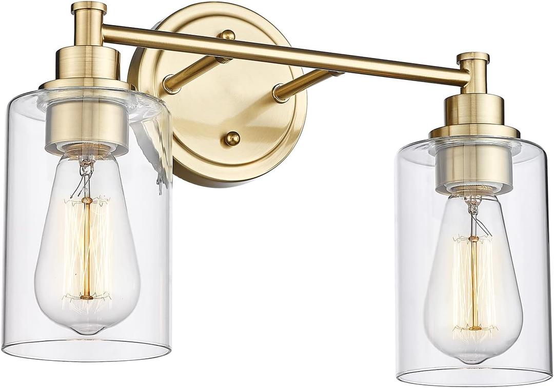 FEMILA Champagne Gold Bathroom Vanity Light, 2-Light Vanity Lighting fixtures, Modern Wall Sconce Bathroom Lighting with Claer Glass Shade, 4FYC56B-2W BG (14.3")