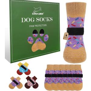 EXPAWLORER Anti Slip Dog Socks for Prevent Licking Paws & Hardwood FloorPink, X-Large(6 Pack)