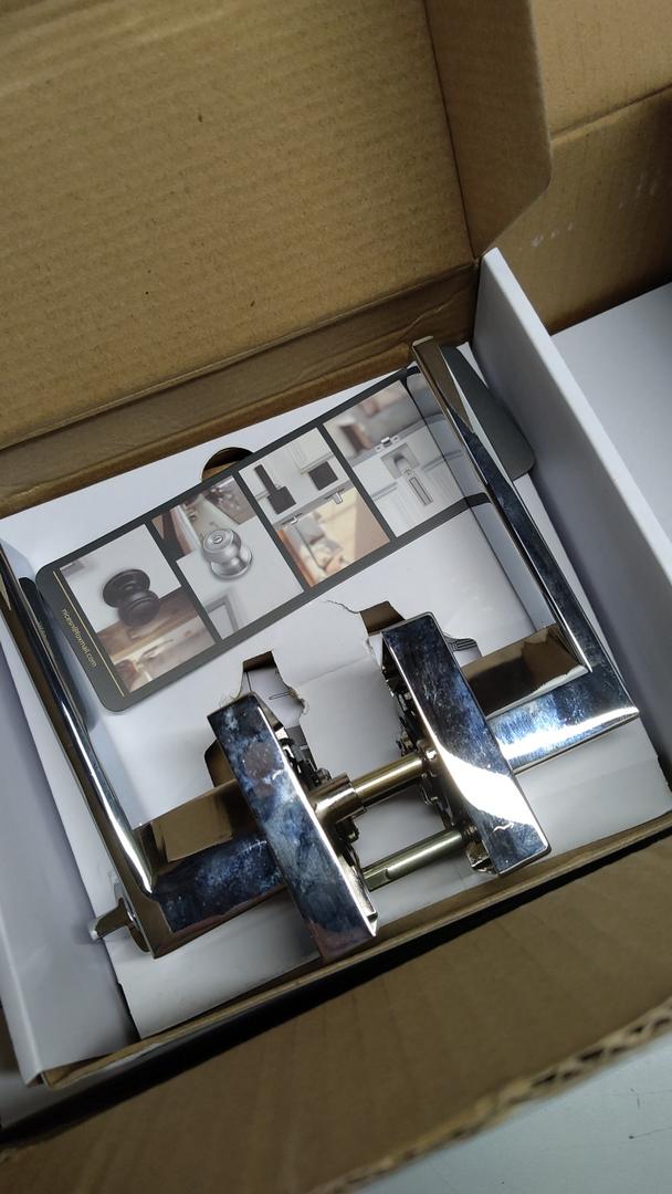 NCSEN Bright Chrome Door Handles, Privacy Door Knobs Interior, Heavy Duty Door Levers Rectangle Slot for Bath & Bed