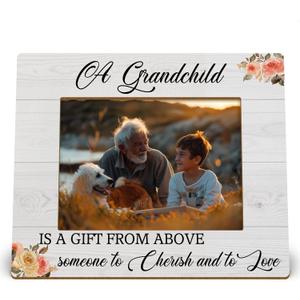 Grandchild 4x6 Picture Frame, Grandparents Grandkids Photo Frame, Grandparents Gifts for Christmas from Grandkids, a Grandchild Is a Gift from Above Wooden Photo Picture Frames