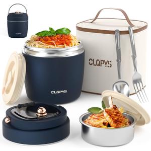 40oz Stainless Steel Vacuum Insulated Food Jar for Adults Wide Mouth Lunch Container with Spoon Fork and Carrying Bag Leak-Proof Soup Thermo Bento Box for Hot Food and Cold Food | Office, Travel Blue