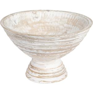 Creative Co-Op Boho Wood Pedestal Serving Bowl, White Wash Finish