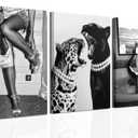 Bathroom Fashion Leopard Print Black and White Canvas Wall Art Trendy Women Posters Paintings Luxury Feminist Pictures Wall Decor for Bedroom Living Room Hallway Home Decoration 16x24 In Framed
