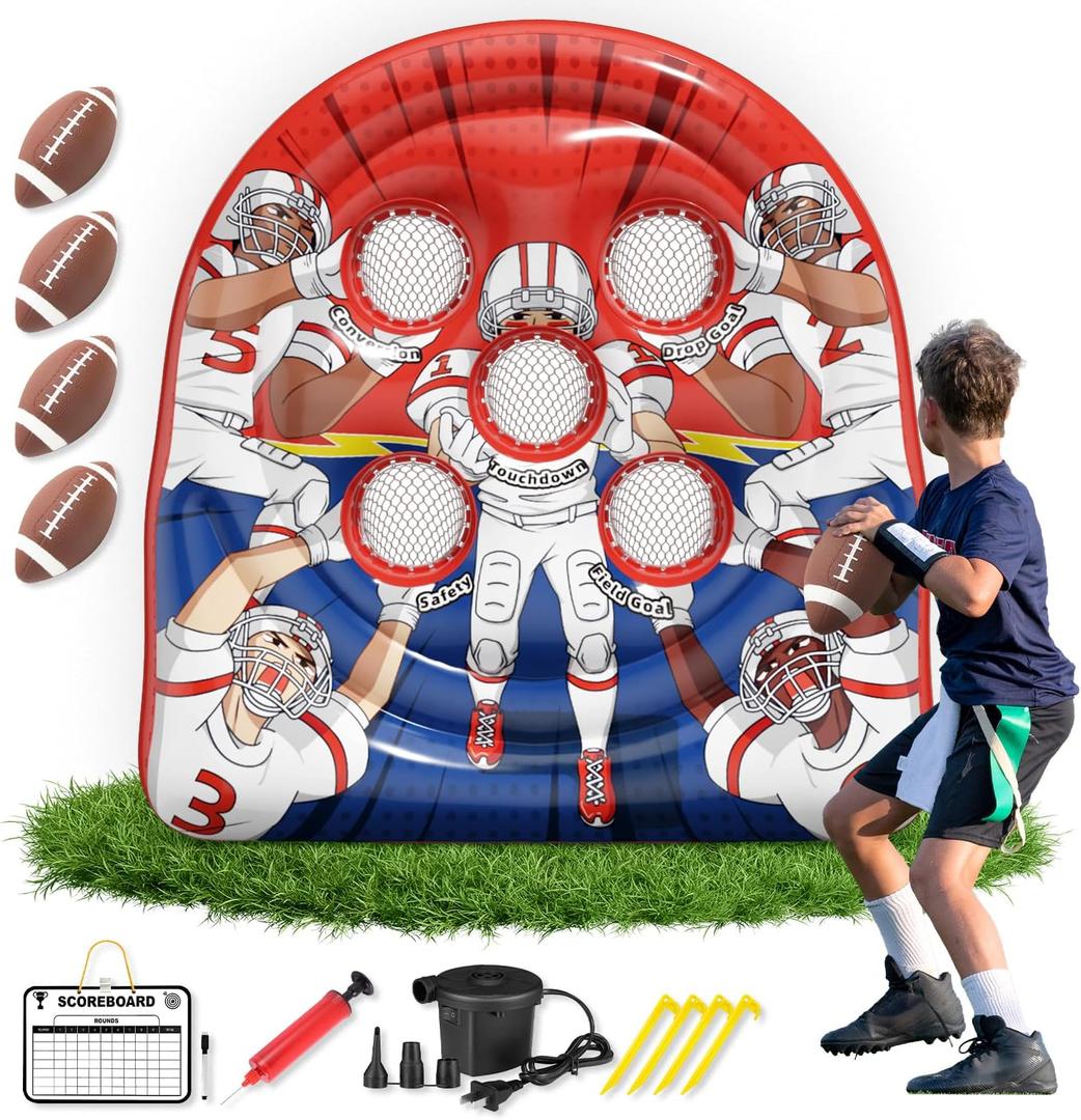 6FT Giant Inflatable Football Target Toss Game - Fun Indoor & Outdoor Yard Games for Kids & Adults, Football Party Throwing Games, Carnival Games, Camping & Tailgate Lawn Activities (Red)