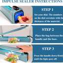 Impulse Heat Sealer 16 Inch Mylar Bag Sealer Heat Seal Machine, 110v Manual Heat Sealer for Plastic/Poly/Cookie Bags, 8 Replacement Parts & Teflon Cloth Strip(2 Round Cutter Lines Included), Blue