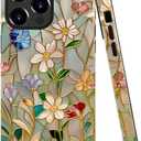 Case Compatible with iPhone 16 Pro Max,Fall Prevention Bright Hybrid 2-Layer Hard Shell Phone Case for Girls Boys,Stained Glass Bloom Flower