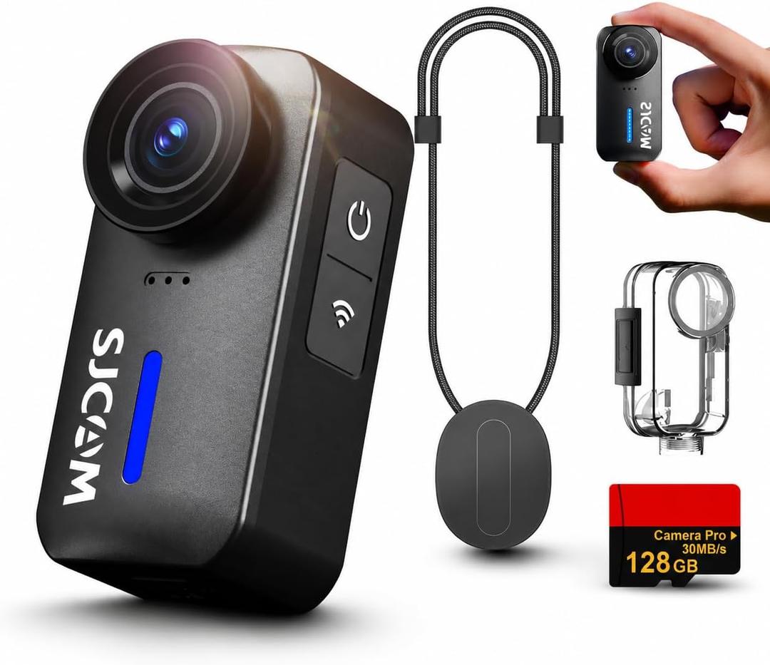 SJCAM C110Plus 128GB,4K POV Magnetic Action Camera,170° FOV Video,6-Axis Stabilization,Werable Body Camera, 30M Waterproof,for Travel,Skiing,Cycling,Built-in Mic for Vlogging,Helmet Mount