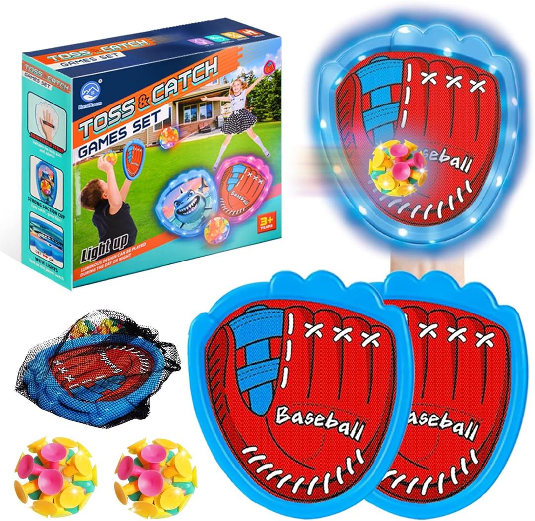 LED Toss and Catch Ball Set, Toddler Baseball Glove, Camping Beach Pool Toys For Kids, Outside Backyard Family Games, Sports & Outdoor Play Toys for 3 4-8 8-12 Year Old Boys Girls Birthday Gifts