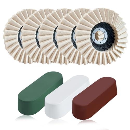 SPEEDWOX Pack of 4 Felt Flap Disc Abrasives Buffing Polishing Wheel and Polishing Compounds Set 4 Wool Polishing Wheel Disc 2 Pcs Buffing Compound Wool Polishing Buffing Wheel Pad for Angle Grinder