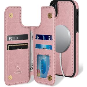 DJBEAR for iPhone X/XS 5.8" Phone case[Compatible with magsafe][RFID Blocking Leather][Magnetic 2-in-1 Detachable][Back Flip Folio Wallet Cases] Shockproof Men Women Cover for Apple X/XS Rose Gold