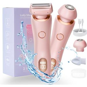 Dusk Razor for Women, Silk Glide Pro 3.0 Shaver, Livora Electric Razor for Women, 2-in-1 Waterproof Painless Hair Removal Wet & Dry Shaver with Removable Head for Leg Arm Underarm Bikini Area (Pink)