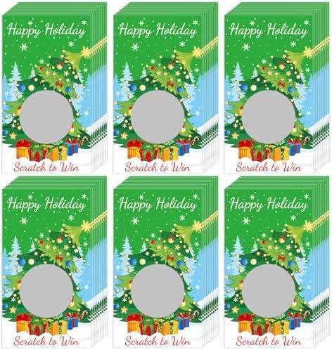 60 Pieces Christmas Scratch Off Cards Stickers Christmas Tree Party Favors Xmas Blank Gift Certificate for Festive Raffle Tickets 3.5 x 2.1 inch Crooked Neck Xmas Tree Games Supplies