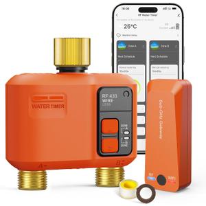 WiFi Sprinkler Timer 2 Zone, Smart Water Timer With Brass Inlet & Outlet | 984 FT Long-Range Wireless Connection, APP Remote Control, Alexa & Google Assistant, Rain Delay And Manual Irrigation