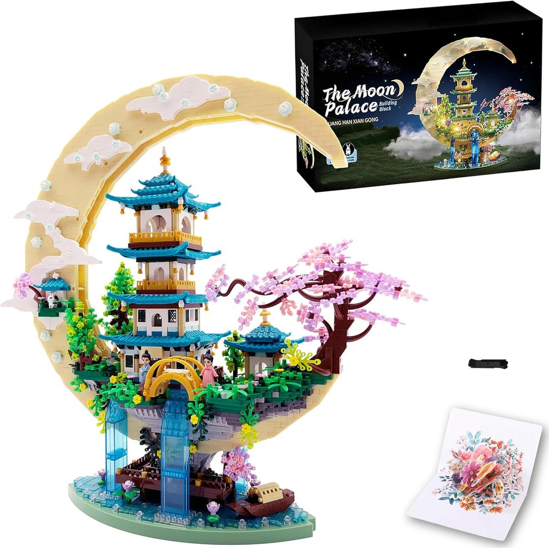Chinese Moon Palace Micro Building Blocks Set4288 PCSCherry Blossom Bonsai Tree Building Set for Adults TeensMini Japanese Sakura Tree House Architecture Model Bricks, Creative Gift for 14+