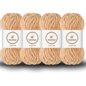 3.5 oz/Skein Chenille Plush Velour Cozy Float Lines for Fancy Lines for Crochet DIY Thick Weave Making Toys, Clothing (4 skeins, Camel)