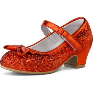 K KomForme Girl's Dress Shoes Mary Jane Glitter 1.5 in Low Heel Wedding Party Princess Shoes for Toddler/Little/Big Kids (Red, 1 Big Kid)