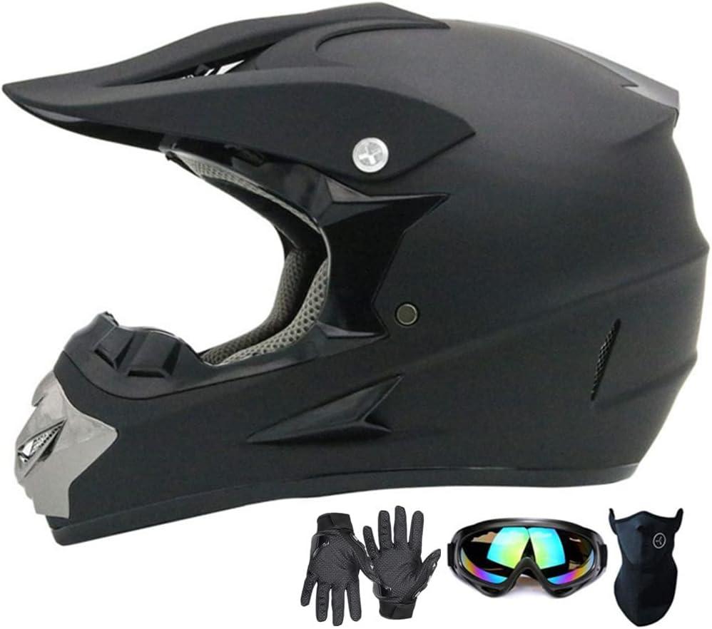 Motocross Helmet,Youth & Kids ATV Dirt Bike Motorcycle Helmet, BMX 4-Wheeler Off-Road Mountain Bike Helmet,DOT Certified,W/Gloves Goggles Mask 4-Piece Set (Black, S)