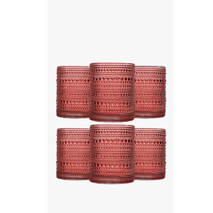 JOVGANK Red Vintage Hobnail Drinking Glasses Set of 6, Embossed Water Tumbler 12oz, Kitchen & Bar Beaded Glass Cups, Beverage Glass Cups for Water, Beer, Juice, New Year gifts