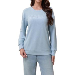 TAIUICY Women Waffle Knit Mama With Zippers Breastfeeding Sweatshirt Mama Embroidered Zip Nursing Pullover Tops (Blue, M)
