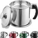 Kyraton Bacon Grease Container With Strainer, 48 oz Stainless Steel Oil Container, Pot Fat Storage With Lid, Easy Grip Handle Suitable For Storing Frying Oil And Cooking Grease 1, Silver