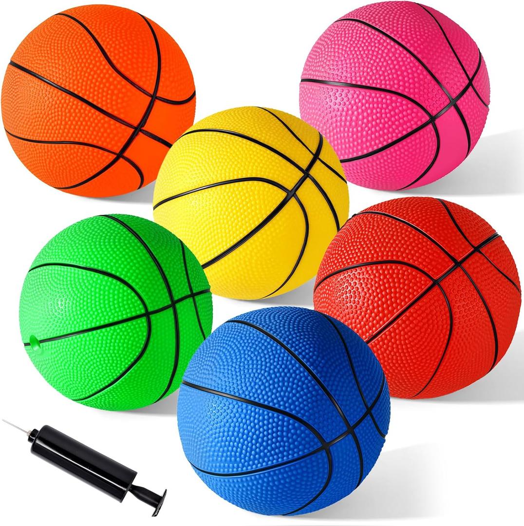 Shindel Mini Basketball, 6PCS 6.3 inches Basketballs with Pump for Birthday Gifts for Toddlers Kids, Playground Balls for Pool, Indoors, Outdoors (Vibrant Colors)
