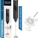 Double Whisk Milk Frother, Handheld Electric Blender stick, Drink Mixer with Food Grade Stainless Steel Stirrer, Battery Operated Foam Maker for Coffee, Cappuccino, Frappe, Matcha, Hot Chocolate Latte (Black)