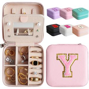 Bridesmaid Gifts Bridesmaid Proposal Gifts Travel Jewelry Case with Mirror, Mini Portable Jewelry Travel Organizer, Small Jewelry Box, Travel Essential to Store Ring, Necklace, Earring(Babypink-Y)