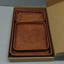 Rattan Serving Tray, Rectangular Woven Tray, Natural Wicker Decorative Serving Baskets for Organizing Tabletop Bathroom Kitchen Counter (Dark Brown)