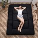 MAXYOYO Japanese Floor Mattress Futon Mattress, 4" Thicken Tatami Mat Sleeping Pad Foldable Roll Up Mat Boys Girls Dormitory Pad Kids Floor Lounger Cushion, Black, Queen
