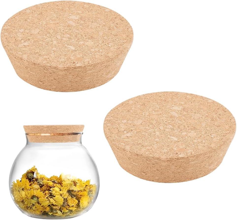 AHANDMAKER 2Pcs Large Cork Lids for Jars, Tapered Cork Plugs Natural Soft Wood Replacement Stoppers for Mason Jar, Glass Bottles, Canning and Pottery, 3x3.54x0.98 Inch
