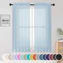 OWENIE Sheer Curtains 63 inch Length 2 Panels Set, Light Weight Soft Solid Fimly Sheer Curtains for Basement Bedroom Living Room, Light Filtering Airy Voile Sheer Curtain with Rod Pocket, 42Wx63L inch