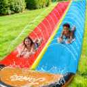 JAMBO Premium 18Ft Budget Slip Splash and Slide, Heavy Duty Water Slide with Advanced Sprinkler System, Backyard Waterslide, Splash Mat, Outdoor Water Toys n Slides for Kids