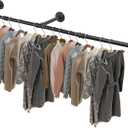 Livabber Industrial Pipe Clothes Rack, Heavy Duty Detachable Iron Garment Rack Wall Mounted, Rustic Saving Space Clothes Bar MultiPurpose Hanging Rod for Bedroom, Closet, Black (60 Inch)