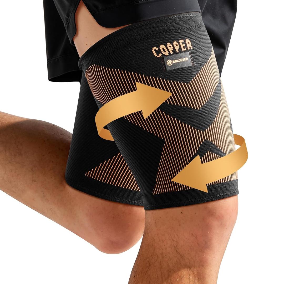 Copper-Infused Thigh Compression Sleeves 1 Pair [Upgrade Medical-Grade & Anti-Slip] Hamstring Compression Sleeves for Workouts, Sports Recovery and Quad & Groin Support, Breathable Upper Leg Sleeve for Women & Men - L