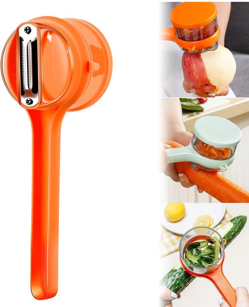 Vegetable Peeler with Container,Fruit and Vegetable Peeler with Storage Box,Double-Sided Stainless Steel Multi-Function Peelers for Home Kitchen,Vegetable Peelers with Catcher(Orange) 2 Pack