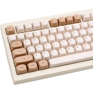119 Keys Retro Minimalist Brown and Grey Keycaps, Custom MA Profile PBT Dye Sub Keycaps for ANSI Layout Cherry Mx Mechanical Keyboard (Only Keycap)